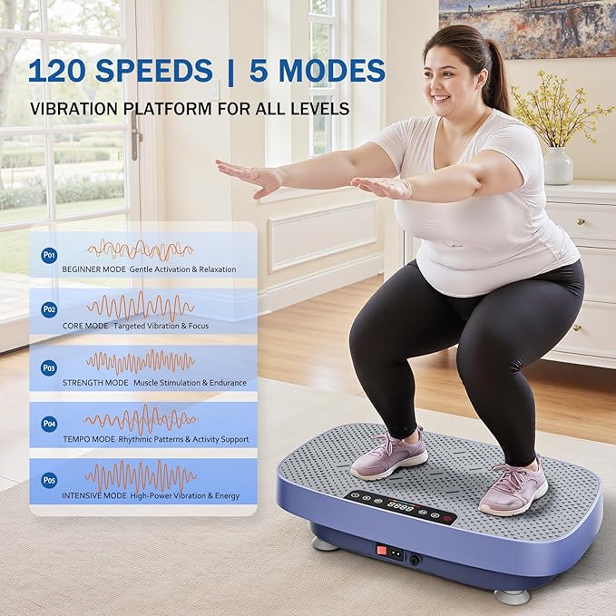 Vibration Plate Exercise Machine, Ultra-Quiet Vibration Plate for Lymphatic Drainage & Body Toning, Whole Body Vibration Platform with Bluetooth, Resistance Bands, Home Gyms Equipment-Ruum Studio Home