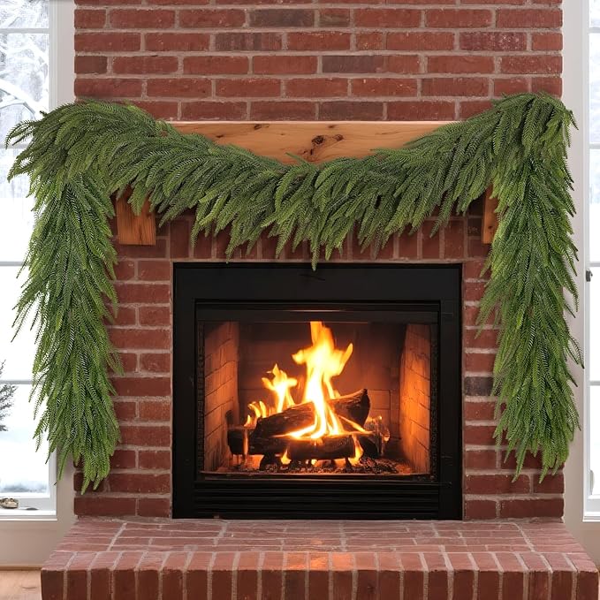 6FT Christmas Norfolk Pine Garland -2PCS, Artificial Pine Needles Garlands Faux Greenery Fake Garland for Holiday Fireplace,Table,Window,Stairs,Mante,Indoor Outdoor Decor-Ruum Studio Home