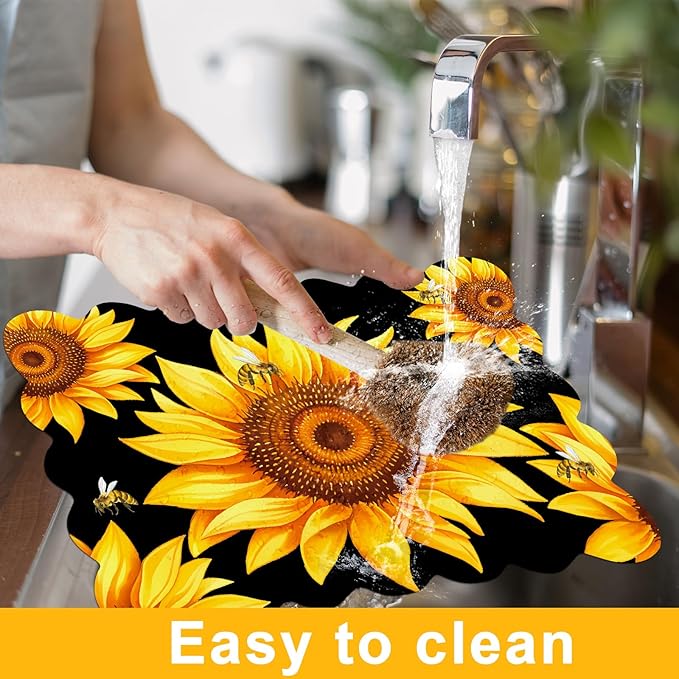 Sunflower Placemats Set of 6 Summer Plastic Table Mats Summer Floral Place Mats Washable Vinyl Seasonal Spring Sunflower Table Decoration for Indoor Outdoor Party Kitchen Dining-Ruum Studio Home
