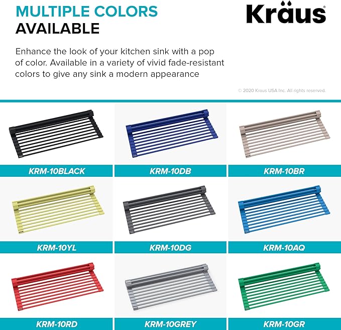 KRAUS Multipurpose Over-Sink Roll-Up Dish Drying Rack, Colander and Trivet in Aqua, KRM-10AQ-Ruum Studio Home