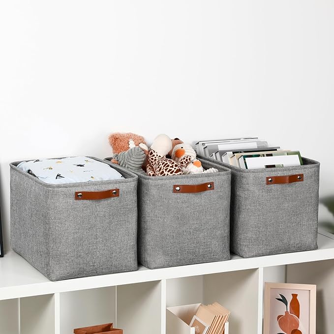 DULLEMELO Large Storage Baskets, 3 Pack Foldable Storage Baskets Bins for Colthes Organizer, Fabric Storage Organizer Baskets for Shelves Closet Nursery Toy Storage(Gray)-Ruum Studio Home