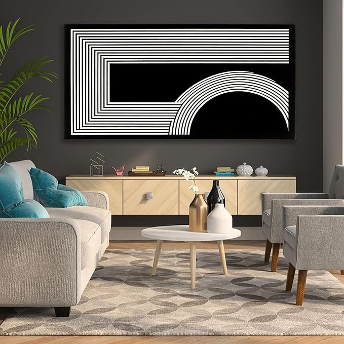 Large Abstract Wall Art Black And White Wall Art Geometric Line Wall Print Painting Artwork Canvas Art Wall Decor Simple Picture Artwork For Living Room Bedroom Office Home Wall Decor 29"X 58"-Ruum Studio Home