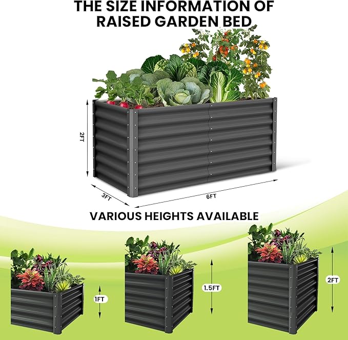 Large Outdoor Planter Boxes Kit Set of 2,6x3x2ft Galvanized Raised Bed Planter with Open-Ended Base Design, Elevated for Outdoor Plants, Durable Raised Bed for Gardening,Green-Ruum Studio Home