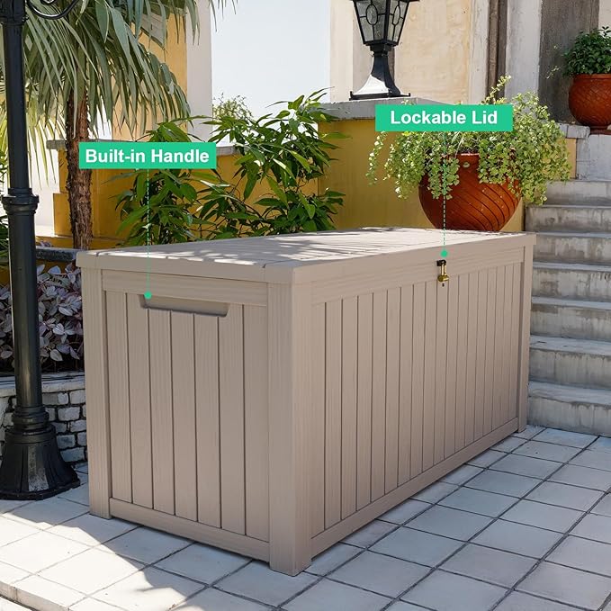 180 Gallon Deck Box Large Outdoor Storage for Patio Furniture,Outdoor Cushions,Garden Tools and Pool Supplies,Waterproof,Resin,Lockable(Grey)-Ruum Studio Home