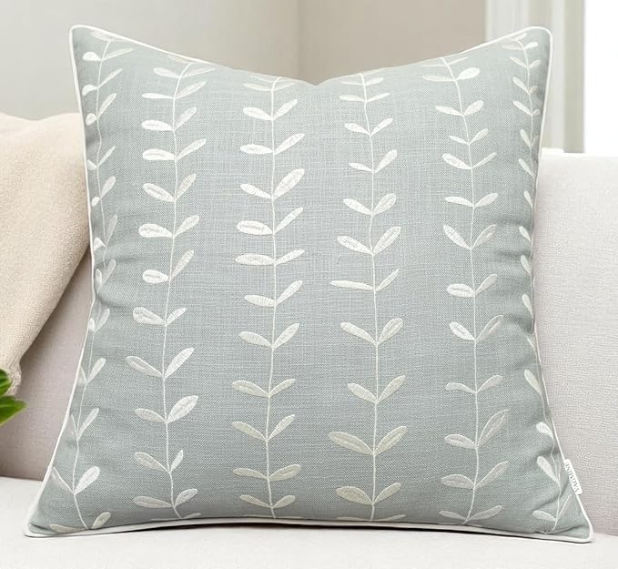 VAGMINE Embroidered Lollipop Pillow Cover - 18x18 Inches Square - 100% Cotton Robins Egg Decorative Cushion Cover - Elegant Stitch Detailing - Cozy Contemporary Accent for Couch, Chair, Bedroom-Ruum Studio Home