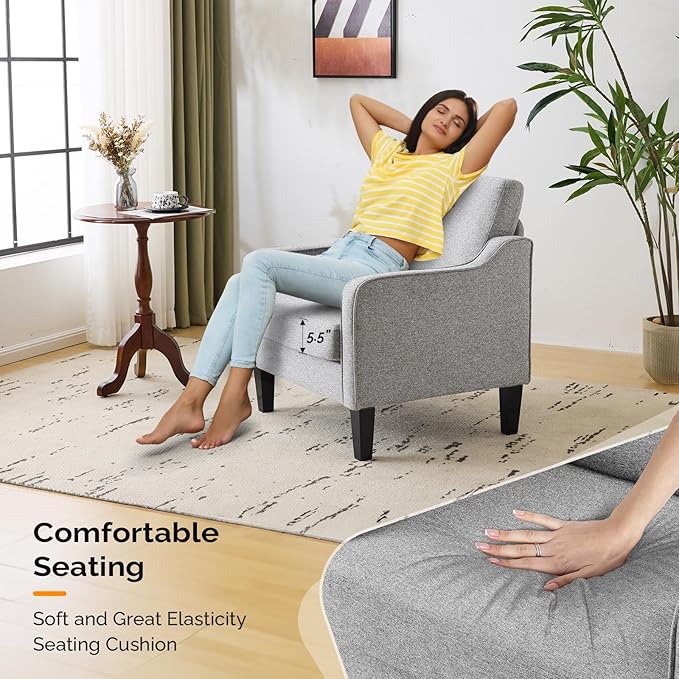 VINGLI Accent Chairs for Living Room Mid Century Modern Chair Sofa Chair Upholstered Arm Chair with Scooped Arms for Bedroom, Apartment, Office, Studio, Waiting Room, Play Room-Ruum Studio Home