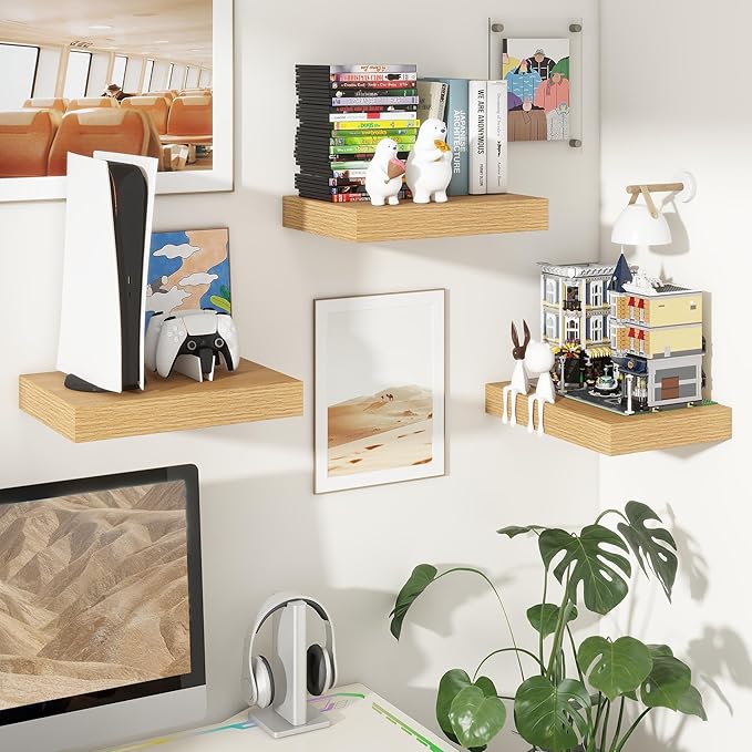 Deep Floating Shelves for Wall | 16 Inch Wide x 12 Inch Deep Floating Shelves Set of 2 | Rustic Oak Wide Wall Shelves | Bookshelf Laundry Shelf TV Shelf Nightstand-Ruum Studio Home