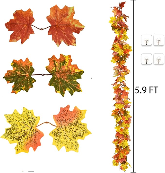 DearHouse 2 Pack Fall Garland Maple Leaf, 5.9Ft/Piece Hanging Vine Garland Artificial Autumn Foliage Garland Thanksgiving Decor for Home Wedding Fireplace Party Christmas (Light Green)-Ruum Studio Home