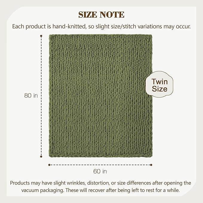 Carriediosa Chunky Knit Throw Blanket 60" X 80" Twin, 100% Hand Made Large Chenille Loop Yarn Soft Fluffy Throws for Couch Sofa Bed, Big Crochet Cozy Heavy Thick Cable Woven Blankets, Olive Green-Ruum Studio Home