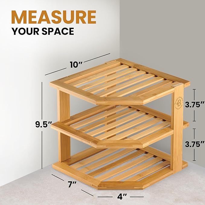 2-Pack Plate Organizer for Cabinet - Bamboo Corner Shelf for Kitchen or Bathroom Storage, Space-Saving Rack for Dishes, Countertop, Cabinet, Pantry - Organization & Housewarming Gift-Ruum Studio Home