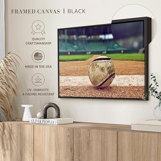 ElephantStock Baseball In Stadium Wall Art - Horizontal Framed Canvas - 1-Piece Living Room Wall Decor - Car Photography Canvas Print - Brown and Beige Decor for Wall - 19" X 13"-Ruum Studio Home