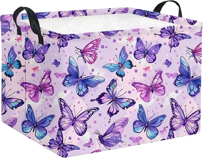 HIYAGON Rectangular Butterfly Basket Baby Storage Basket Storage Bin Organizer Box Room Decor(Purple Butterfly)-Ruum Studio Home