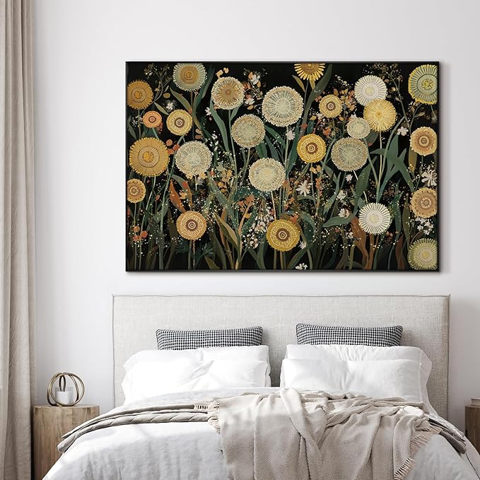 SIGNWIN 46"x72" Extra Large Framed Wall Art Whimsical Dandelion Field in Yellow and Green, Playful Botanical Print for Home Living Room Bedroom Decor (Frame Assembly Required)-Ruum Studio Home