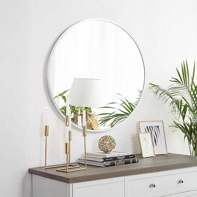 Fabuday Silver Round Mirror 28 Inch - Big Circle Mirror for Bathroom, Living Room, Hallway, Entryway, Matte Aluminum Frame Circular Mirrors for Wall Decor-Ruum Studio Home