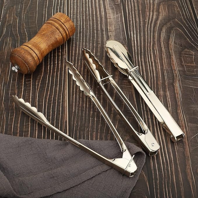MSY BIGSUNNY 9 Inch Food Tongs for Cooking and Serving- Aluminum Kitchen Utensil - Set of 3 (silver)-Ruum Studio Home