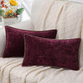 decorUhome Chenille Soft Throw Pillow Covers 12x20 Set of 2, Lumbar Velvet Farmhouse Neutral Decorative Euro Pillow Covers with Stitched Edge for Couch Sofa Bed Home Decor, Rhododendron-Ruum Studio Home