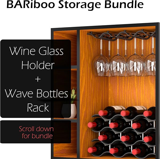 Bariboo Wine Glass Storage Case – Hang 8-12 Glasses on Your 18.7 x 9 x 1.7 In., Dust-Free Wine Glass Holder – Under-Shelf & Under-Cabinet Wine Glass Holder Rack with Assembly Manual & Video-Ruum Studio Home