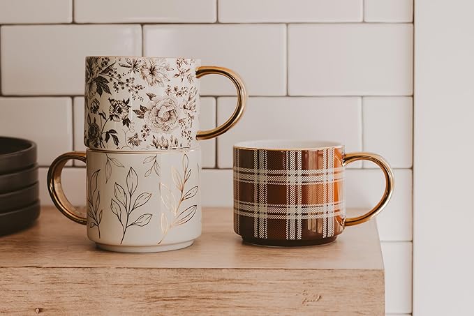 Sweet Water Decor Gold Leaves Mug with Gold Handle, 14oz Fine Bone China Coffee Cup for Tea, Latte, or Hot Cider, Autumn Leaf Drinkware, Fall Decorations for Kitchen, Gift for Mom, Sister & Wife-Ruum Studio Home