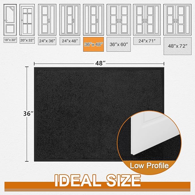 Mibao Dirt Trapper Door Mat for Indoor Outdoor, Waterproof All-Season, All-Weather Doormat, Heavy Duty Non-Slip Entrance Rug, Low Profile Absorbent Entrance Mat Carpet, 36" x 48", Black-Ruum Studio Home