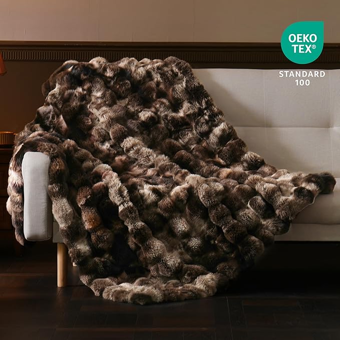 BENVWE Fluffy Faux Fur Throw Blanket for Couch, Soft Plush Thick Cozy Fuzzy Luxury Minky Bubble Blanket for Home Living Room Decor Gift for Women, Tie-dye Coffee, 60" x 80", 1100GSM-Ruum Studio Home