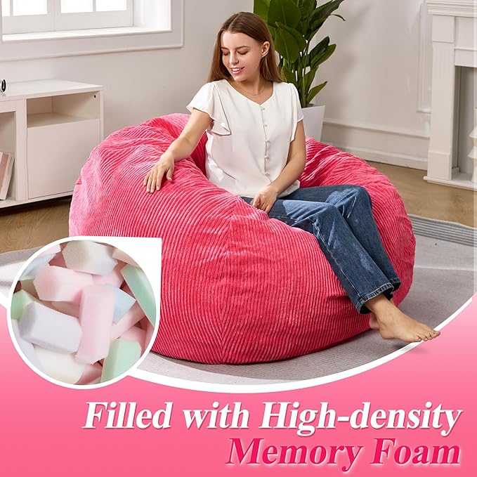 3.5FT Bean Bag Chairs Teardrop Bean Bag Chair for Adults Beanbag Chair with Memory Foam Filled Machine Washable Cover for Living Room, Bedroom (Large,Pink)-Ruum Studio Home