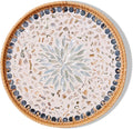 Round Rattan Tray with Mother of Pearl Inlay & Wooden Base - Decorative Wicker Serving Tray for Coffee/Bread/Fruits, Food Storage & Display - Multipurpose Home Decor (M,Fish Scales)-Ruum Studio Home