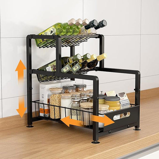 REALINN Spice Rack Organizer for Countertop, 3 Tier Pull Out Spice Rack, Height Adjustable Countertop Seasoning Organizer for Kitchen, Bathroom Storage-Ruum Studio Home