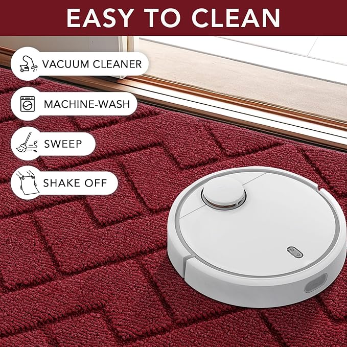 hicorfe Indoor Doormat,Front Back Door Mat Rubber Backing Non Slip Door Mats 20"x48" Absorbent Resist Dirt Entrance Doormat Inside Floor Mats for Entryway Washable Low-Profile（Red）-Ruum Studio Home