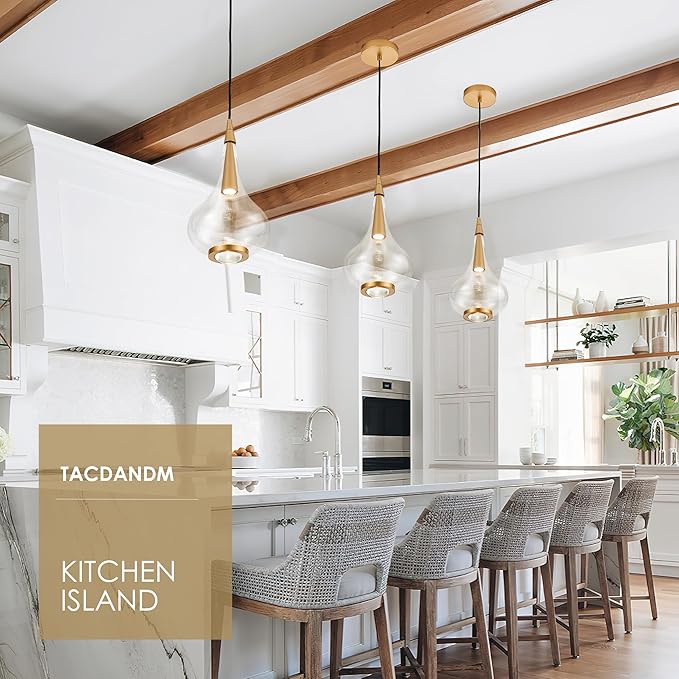 1-Light Teardrop Pendant Light, Brass Gold Ceiling Hanging Light Fxitures, LED Light Fixtures Ceiling Glass Pendant Lighting for Kitchen Island Dining Room Bar-Ruum Studio Home