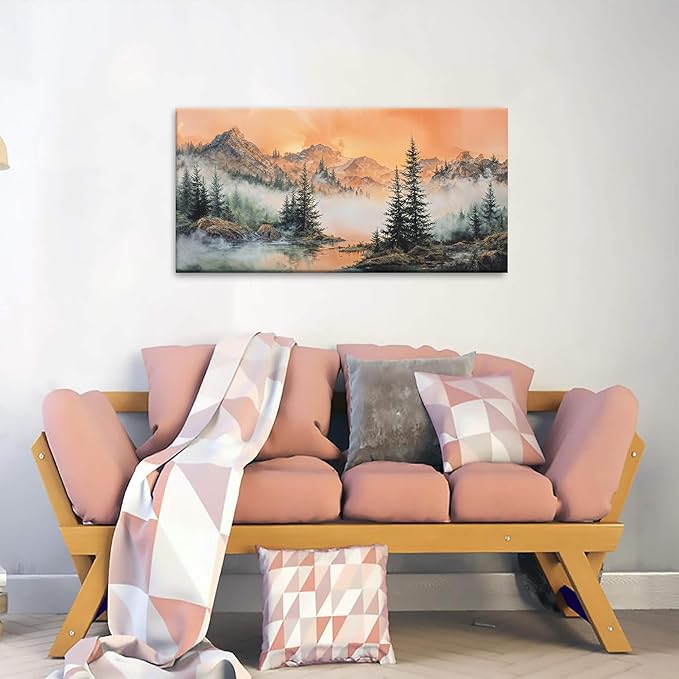 Tsomzxng Canvas Art Wall Decor For Living Room Mountain Wall Art Picture For Bedroom Modern Office Wall Decorations Forest River Landscape Paintings Pictures Artwork Aesthetic 20 X 40 In-Ruum Studio Home