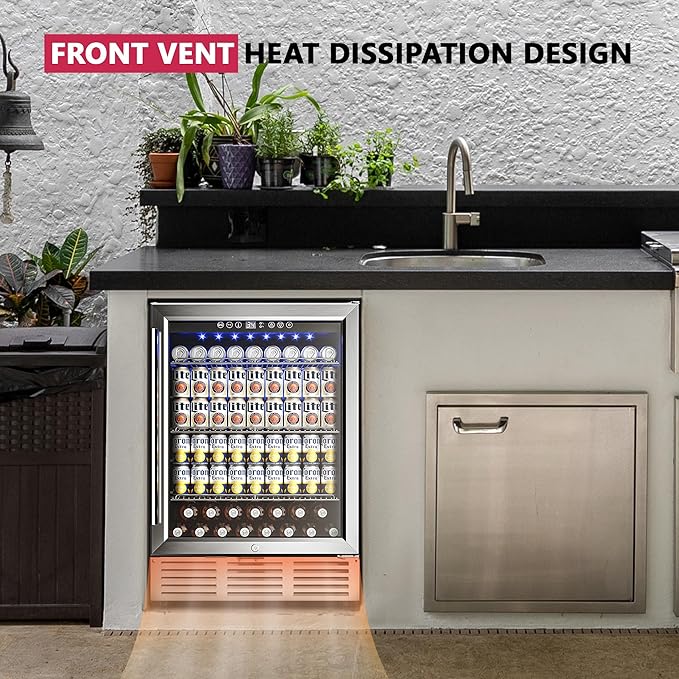 24 Inch Beverage Refrigerator, Beverage Cooler 180 Can Built-in Design, Under Counter Beer Fridge with Glass Door for Soda, Wine, Water - For Kitchen, Office or Bar-Ruum Studio Home