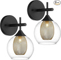 Black Wall Sconce Set of 2, Bathroom Vanity Light Fixture with Clear Glass and Honeycomb Metal Shade, Sconces Wall Lighting for Mirror Bedroom Hallway, AD-22001-1W2-BK-Ruum Studio Home