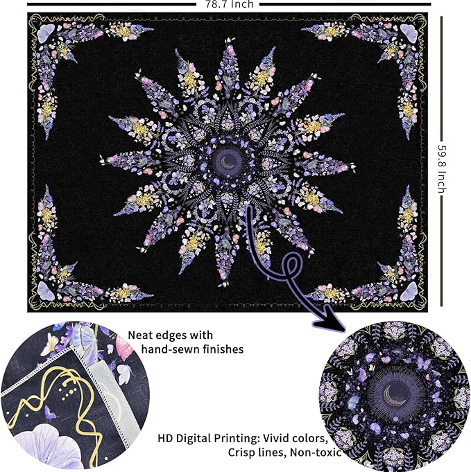 Damanse Floral Tapestry Wall Hanging Cute,Boho Wall Tapestry for Bedroom Aesthetic,Mandala Living Room Decor for Teen Girls (Purple, 59.80" x 78.70")-Ruum Studio Home