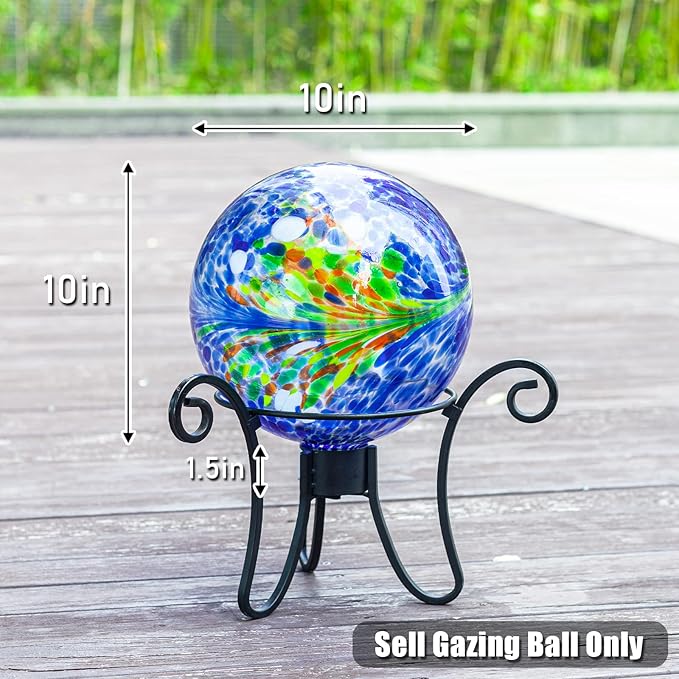 VCUTEKA Gazing Ball, Glass Gazing Globe Decorative Glass Gazing Globe/Ball/Sphere Lawn Ornament for Gardens, 10-Inch, Blue Swirl-Ruum Studio Home