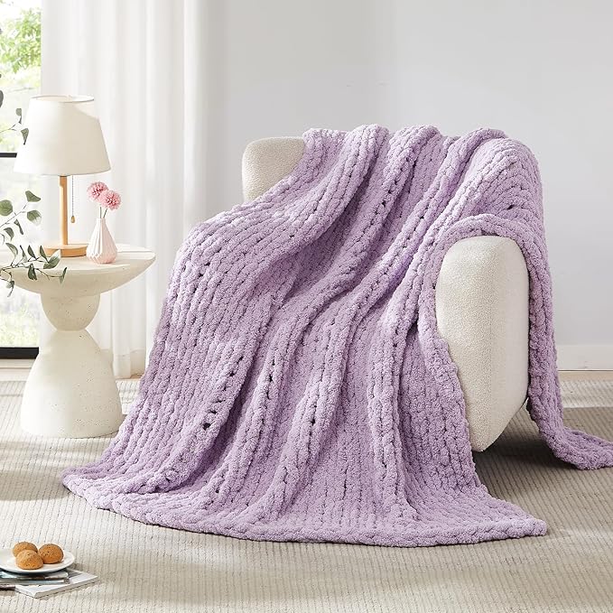 L'AGRATY Chunky Knit Blanket Throw - Soft Chenille Yarn Throw Blanket 50x60: Handmade Thick Cable Knit Crochet Blanket - Large Knit Blanket Chunky Rope Knot Throw Blanket for Couch Sofa Bed Home Decor-Ruum Studio Home