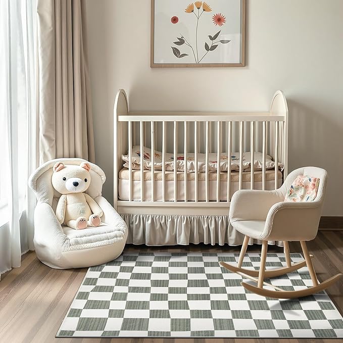jinchan 3x5 Checkered Area Rugs for Kids Room - Machine Washable Soft Rug Modern Geometric Lattice Non-Slip Carpet for Nursery Playroom Bedroom Entryway Living Room Dining Room Home Office Grey-Ruum Studio Home