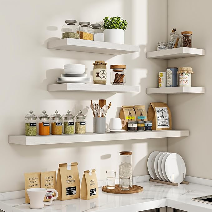 36 Inch Floating Shelves, 36"x9.25"x1.5" Inch Deep Floating Shelves for Wall, Wooden Shelves for Bathroom, Bedroom, Living Room, Cream White Oak-Ruum Studio Home