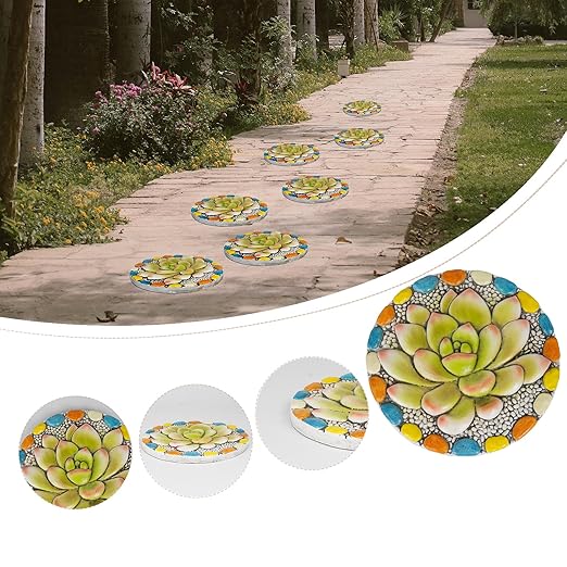 Succulent Pattern Cement Stepping Stones - Outdoor Pavers for Walkway, Multicolored Decorative Stone for Garden, 0.75 x 10 x 10 Inch-Ruum Studio Home