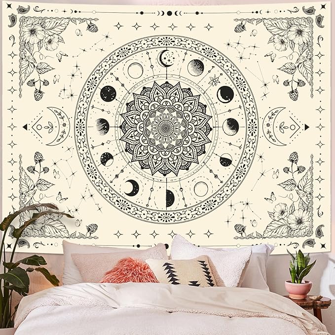 Lunerfex Mandala Moon Tapestry Boho Tapestry for Bedroom Black and White Tapestries Wall Hanging Living Room Wall Art and Home Decor 44x60-Ruum Studio Home