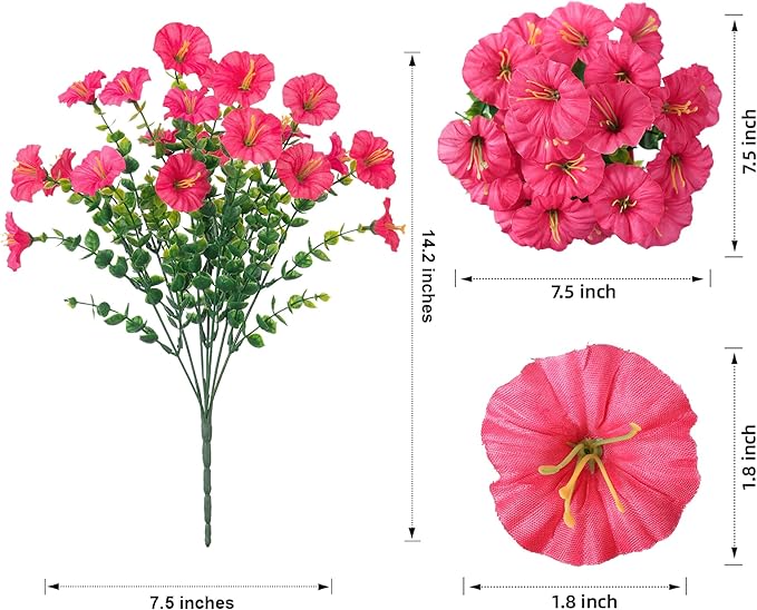 Artificial Flowers for Outdoors Fake Plants Outside Decoration, 12 Bundles Silk Hot Pink Morning Glory UV Resistant Look Real Faux Flowers for Planter Front Door Porch Patio Yard Gardens Home-Ruum Studio Home