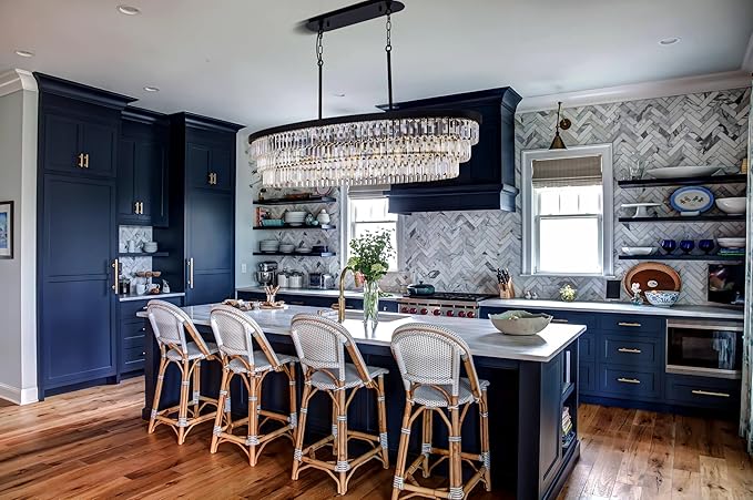 TOCHIC Crystal Chandelier 47 inch, 9 Lights Large Black Crystal Chandeliers for Dining Room, Modern Farmhouse Oval Chandelier Kitchen Island Lighting Fixture for High Ceiling, Living Room, Bar-Ruum Studio Home