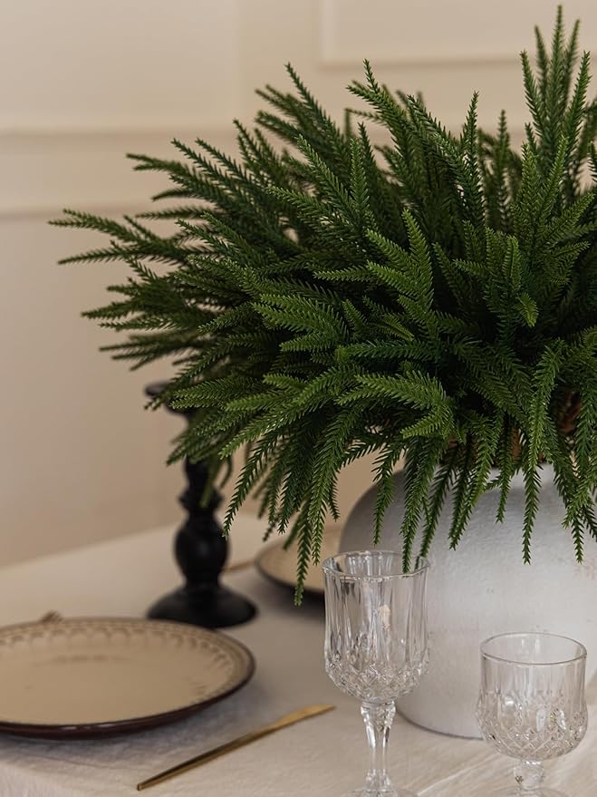 MISSPIN 12 Pcs 21.5 Inches Christmas Norfolk Pine Branches, Norfolk Pine Artificial Christmas Branches DIY Crafts Faux Pine Branches for Xmas Indoor Outdoor Home Decor-Ruum Studio Home