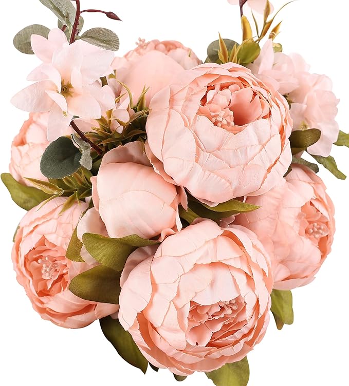 Duovlo Artificial Peony Silk Flowers Fake Flowers Vintage Wedding Home Decoration,Pack of 1 (New Pink)-Ruum Studio Home