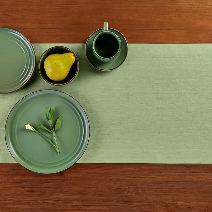 Solino Home Linen Table Runner 90 Inches Long - 100% Pure Linen Laurel Green Dining Table Runner 14 x 90 Inch for Fall, Autumn, Thanksgiving - Fete-Ruum Studio Home