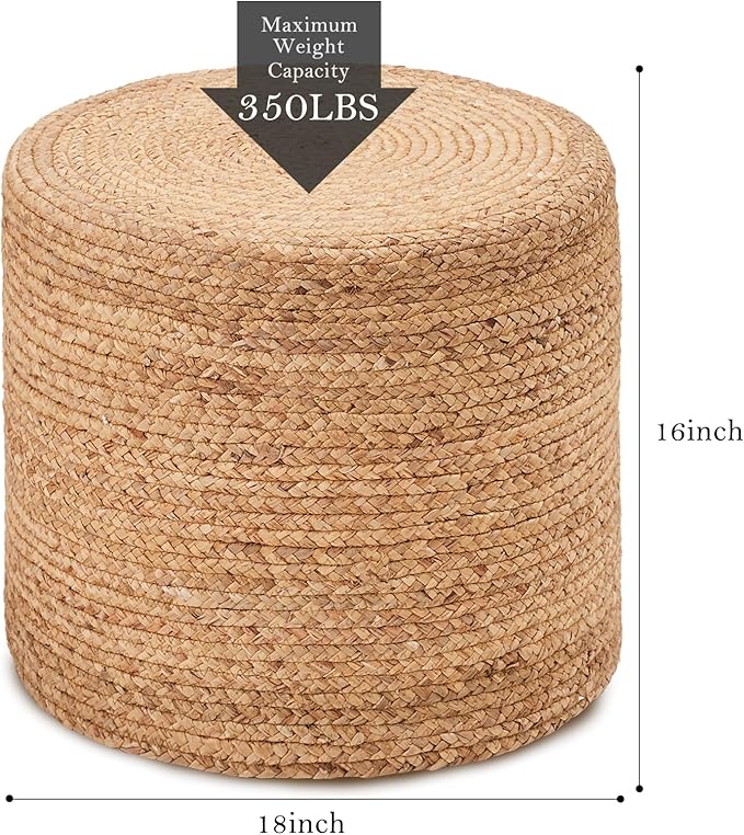 Wimarsbon 18'' Ottoman Pouf, Natural Braided Poof, Rustic Handweave Lounge Pouffe, Boho Footrest Stool for Bedroom, Accent Table or Seat for Living Room (Natural-LD)-Ruum Studio Home