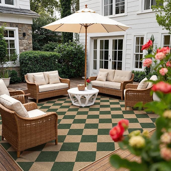Lahome Checkered Washable Rugs 8x10, Easy Jute Rug for Living Room Patio, Farmhouse Neutral Indoor Outdoor Carpet Non Slip Non Shedding Floor Carpet for Office Deck Backyard-Ruum Studio Home