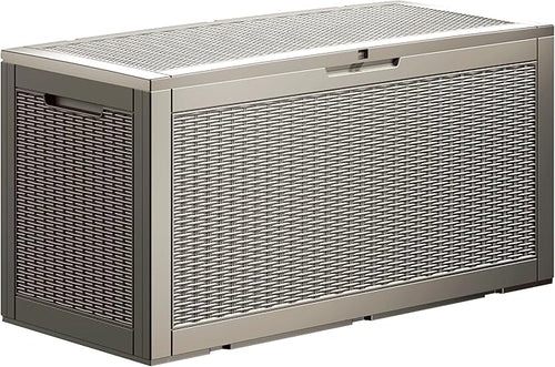 100 Gallon Lockable Resin Deck Box, Waterproof & UV-Resistant Outdoor Storage Box for Outdoor Cushion Storage, Garden Tools & Pool Accessories Storage, Gray-Ruum Studio Home