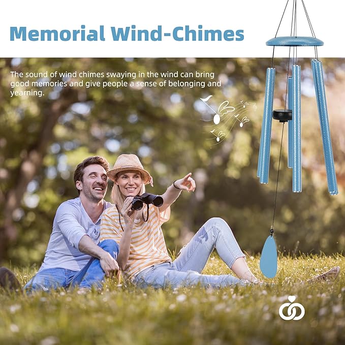 Wind-Chimes-Outdoor-Deep-Tone, Large Soothing Melodic Tones Mobile Windchimes, Wind Chimes for Outside, Memorial Wind Chime Best Gift for Mom Women Grandma Neighbors(32" Blue Coated Aluminum)-Ruum Studio Home