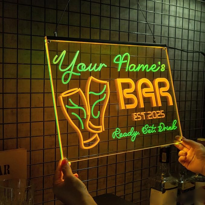 Personalized Beer Pub Bar Signs with Your Name for home wall light up with personalized pub name, man cave accessories, beer themed neon customizable lighted sign-Ruum Studio Home