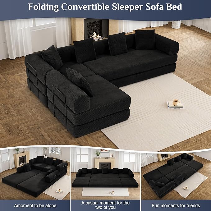 Modular Sectional Loveseat Sofa Cloud Boneless Couch, Modern Sleeper Sofa for Customizable Living Spaces, Cozy Modular Couch for Indoor Room, No Assembly Required, Black-Ruum Studio Home